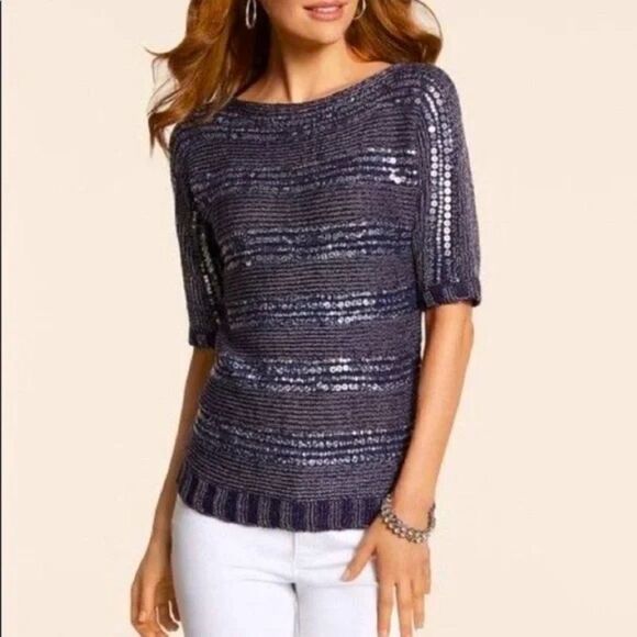 Chico's Kayden Sweater Size 1 (8) Sequin Stripe NWOT - Picture 1 of 15